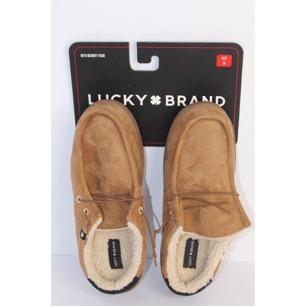 Lucky Brand Mens M 9-10 Quilted Microsuede Gray Clog Slipper Faux Fur Casual New